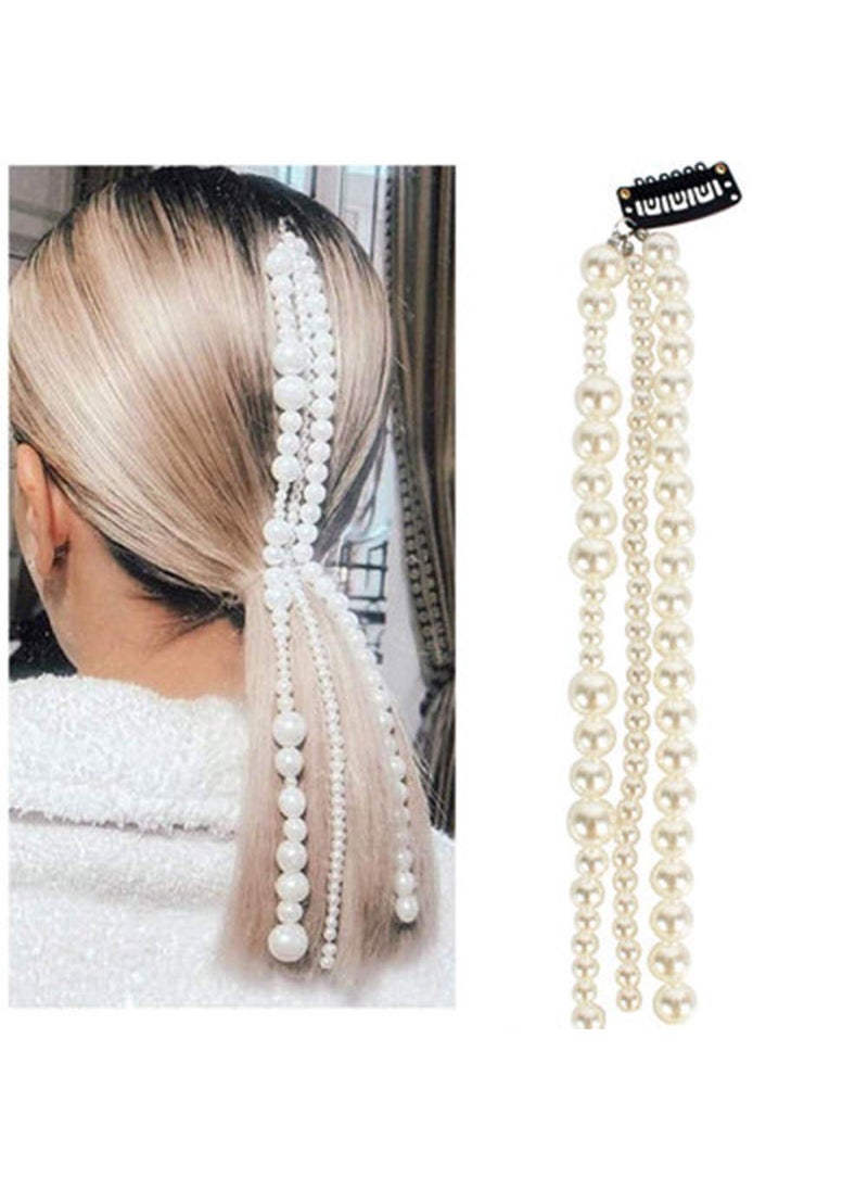 Aimimier - Aimimier Faux Pearl Hair Extensions Chain Bridal Hairband Multistrand Hair Chain Accessories for Women - Image 1
