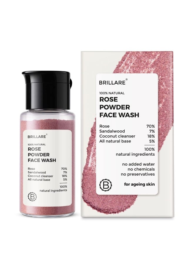 BRILLARE Rose Face Wash, Anti Ageing Skin, Sandalwood & Coconut Face Wash for Hydration, Reduce Wrinkles & Provides Supple Look, 100% Natural Powder Face Wash, 15g  - Image 1