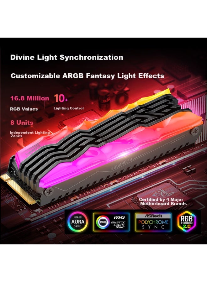 fanxiang فانشيانغ 2 تيرابايت SSD، واجهة M.2، بروتوكول NVMe، PCIe 4.0، TLC NAND، تأثيرات إضاءة RGB ملونة، سرعة قراءة 7400 ميجابايت/ثانية، ترقية الكمبيوتر، S790R - Image 4