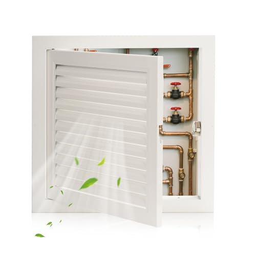 Crezone 95 x 95 inch Louvered Access Doors Access Panel for Drywall Access Panel with Vent Aluminum Alloy White Good Ventilation Inside Dimensions 8 x 8 inch - Image 1