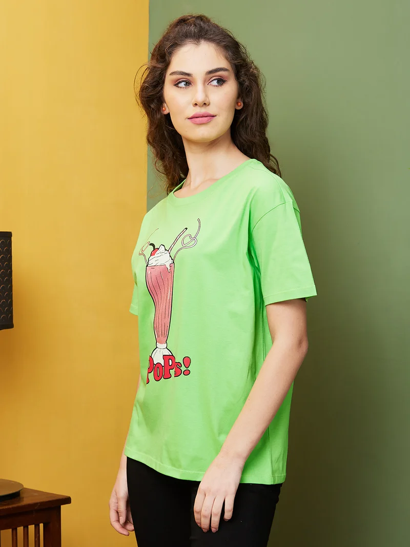 جلو باص تيشيرت قطن نقي بطبعة جرافيك نسائي من جلوبس - أخضر