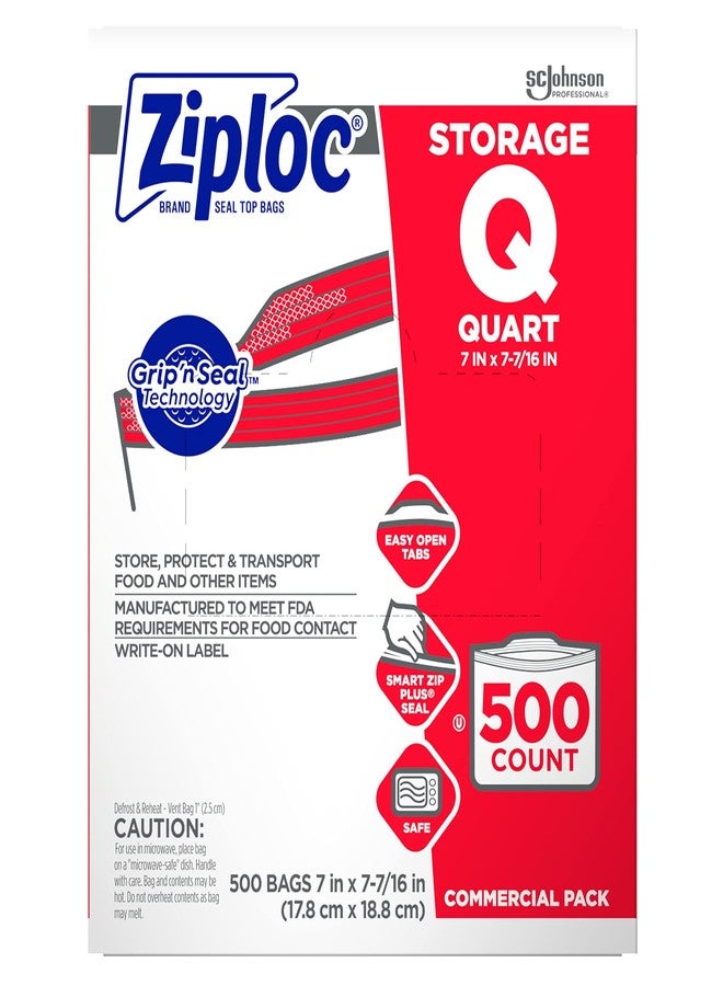 SC Johnson Professional Ziploc Storage Bags, For Food Organization and Storage, Double Zipper, Quart, 500 Count - Image 1
