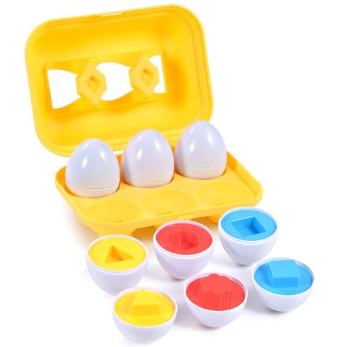 Hhyn Color Shape Matching Eggs for Toddlers Preschool Learning Educational Sorting Easter Eggs Toys Gift Recognition Skills for Kids Boys Girls 6 Eggs - Image 1