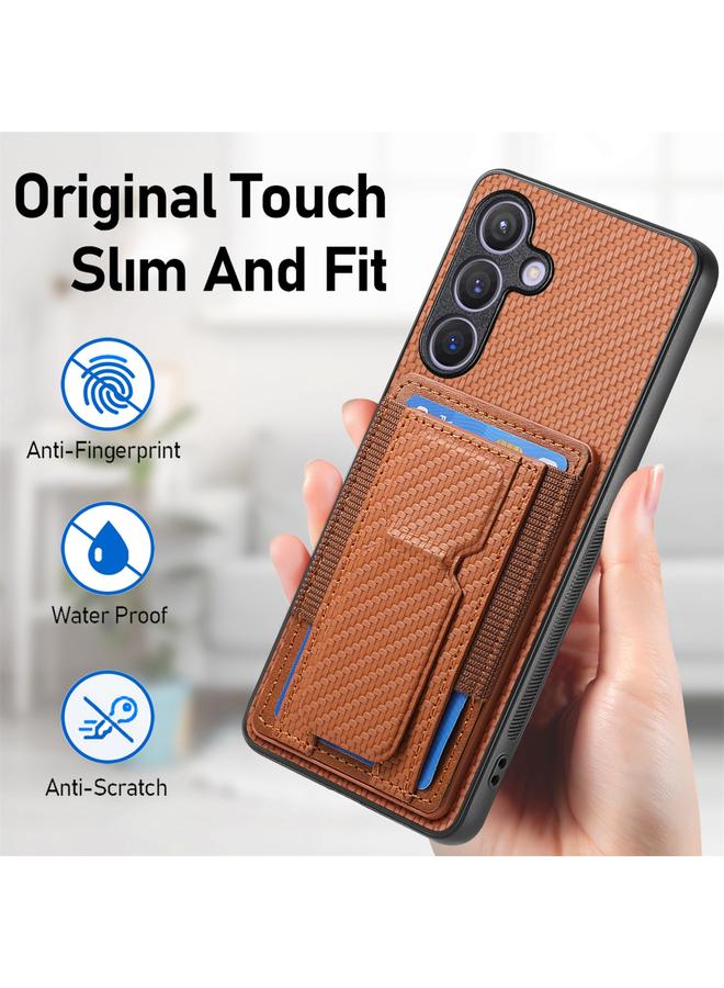 اس-توب جراب لهاتف Samsung Galaxy S22+ 5G مصنوع من ألياف الكربون مع حامل قابل للطي وحقيبة بطاقات مرنة - Image 5