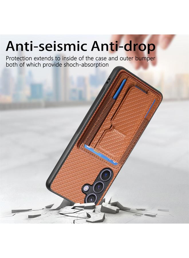 اس-توب جراب لهاتف Samsung Galaxy S22+ 5G مصنوع من ألياف الكربون مع حامل قابل للطي وحقيبة بطاقات مرنة - Image 3