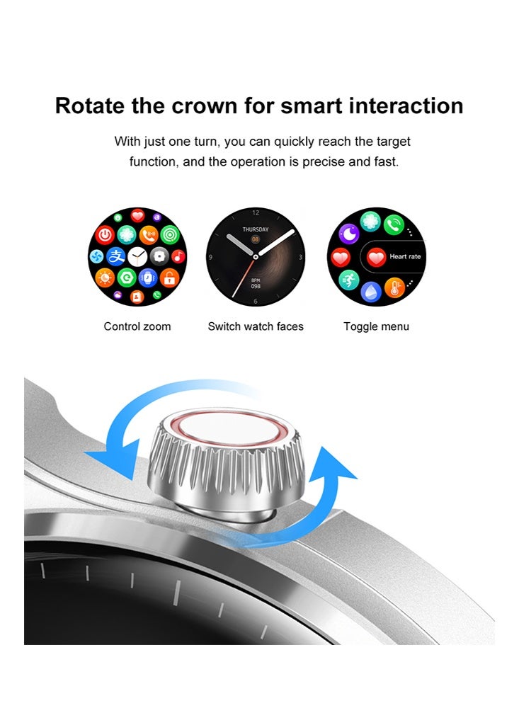 RollsTimi  Smart Watch for Men & Women, Bluetooth Call Function (Answer/Make Calls), 1.6" Clear Display with IP68 Waterproof, Multi-Sports Modes Fitness Tracker with Sleep Monitor & Pedometer, Outdoor-Compatible Smartwatch for Android iOS, Silver Silicone Strap - Image 4