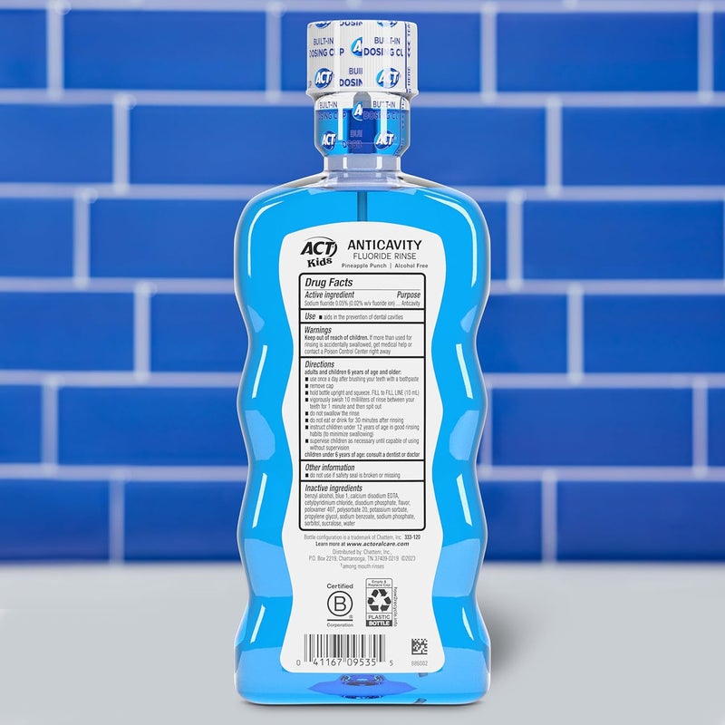 ACT غسول فم للأطفال مضاد للتسوس بنكهة الأناناس 16.9 أونصة سائلة. كوب قياس دقيق، خالي من الكحول - Image 2