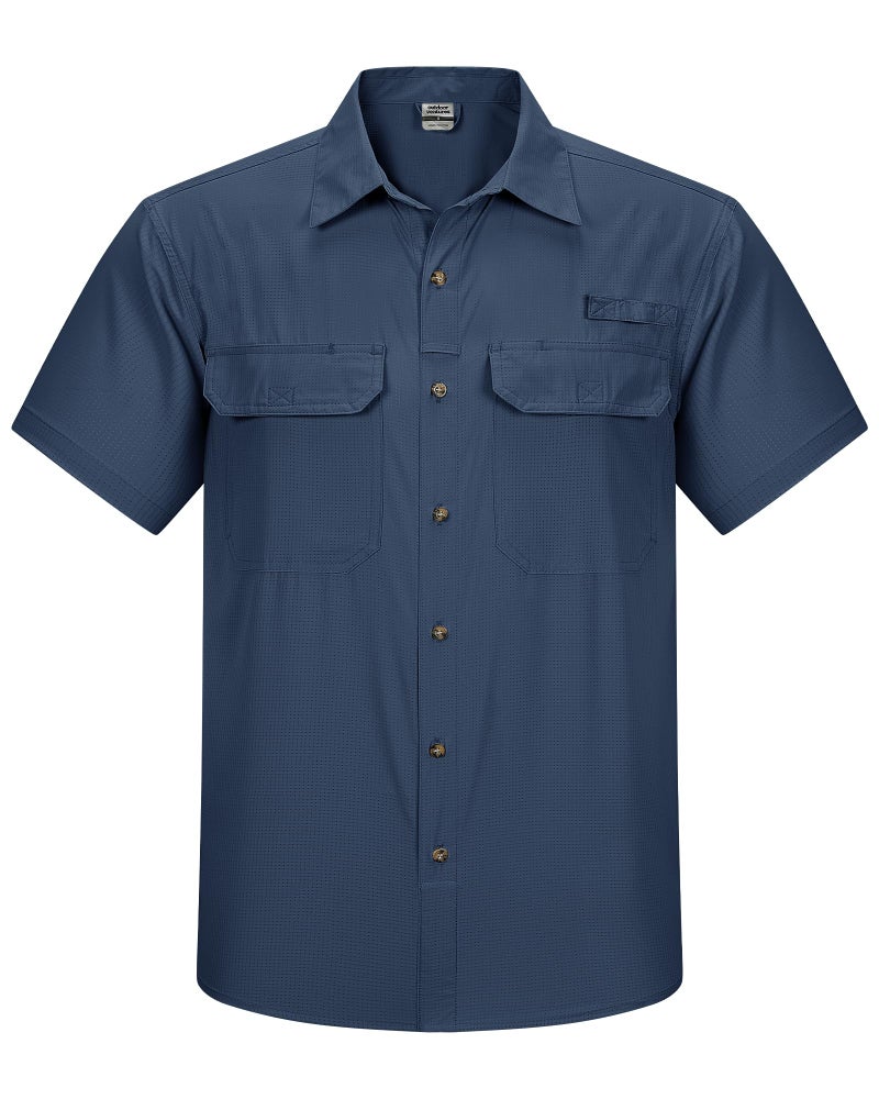 Outdoor Ventures Men's Lightweight Short Sleeve Fishing Shirt UPF 50 Button Down Quick Dry Cooling Hiking Travel Safari Shirt Navy - Image 1