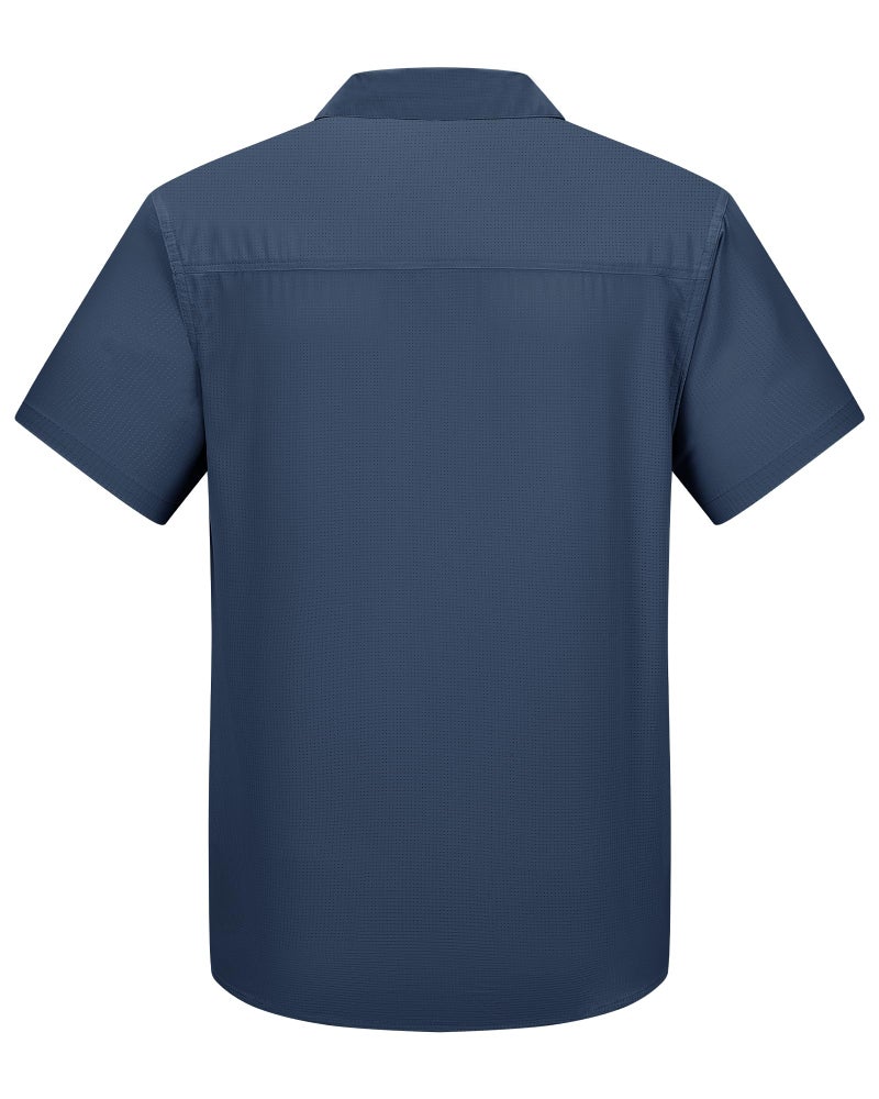 Outdoor Ventures Men's Lightweight Short Sleeve Fishing Shirt UPF 50 Button Down Quick Dry Cooling Hiking Travel Safari Shirt Navy - Image 2