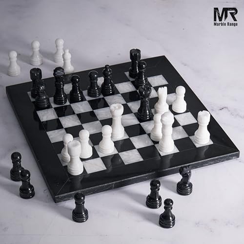 MARBLE RANGE Marble Chess Set for Adults 10 Handmade Black White Board Game with 32 Chess Pieces 2 Extra Queens Storage Box Luxury Travel Game Elegant for Home Decor - Image 5