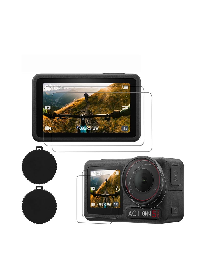 general DJI Osmo Action 5 Pro Accessory Lens Screen Protector (2 Sets - 8 Pcs), Action5 Pro Tempered Glass Screen Protector with Silicone Lens Cover, 9H, HD, Scratch Resistant, Bubble Free - Image 1