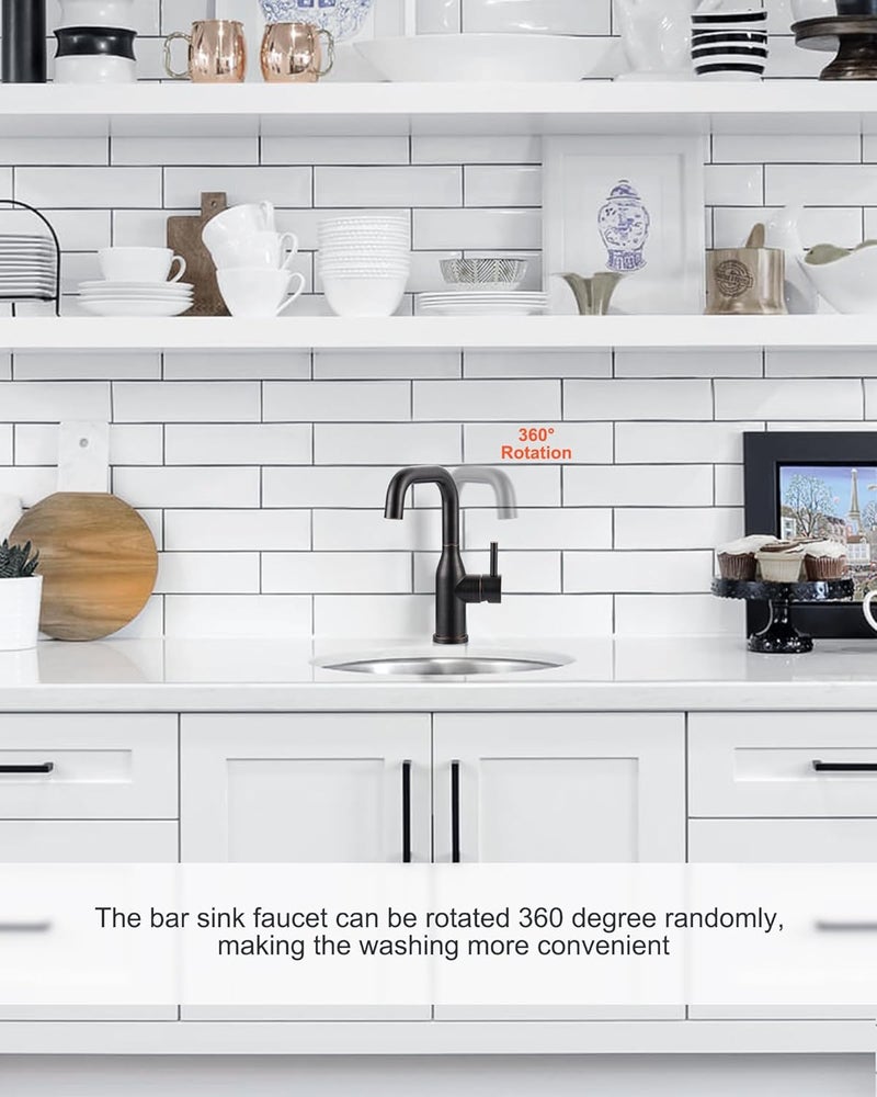 Arcora Bar Faucet Oil Rubbed Bronze: Single Hole Wet Bar Sink Faucet - Prep Sink Faucet 360 Swivel - Small Kitchen Bathroom Tap with cUPC Supply Lines - Image 3