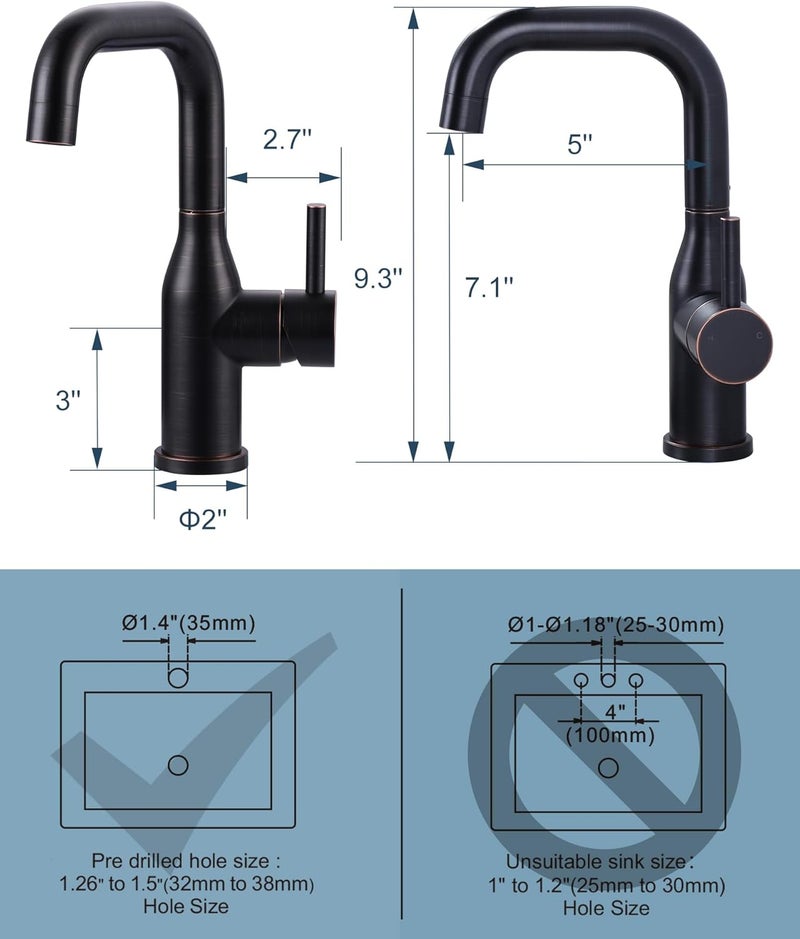 Arcora Bar Faucet Oil Rubbed Bronze: Single Hole Wet Bar Sink Faucet - Prep Sink Faucet 360 Swivel - Small Kitchen Bathroom Tap with cUPC Supply Lines - Image 4