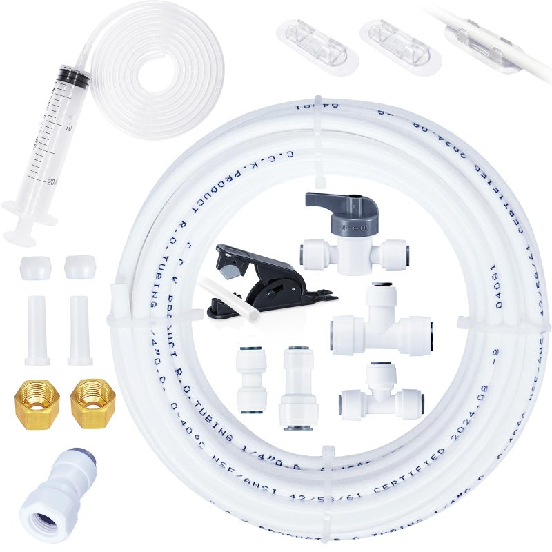 Refrigerator Water Line Kit Ice Maker Fridge Water Line Kit 25FT 14In Water Tubing with Fittings and Tubing Cutter for Refrigerator Ice Maker RO Filter Also Unfreeze Water Line Tool Include
