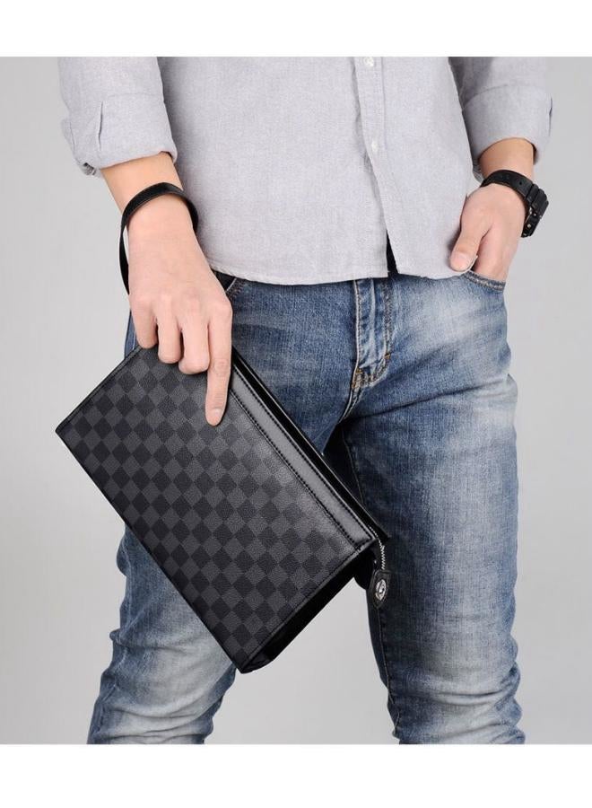 Men's Business Casual Plaid Texture Clutch Bag, Large-capacity Wallet Card Holder Coin Purse Passport Bag Phone Bag, Large-capacity Gentleman Style Tote Bag Briefcase President Bag Gents Bag  - Image 2