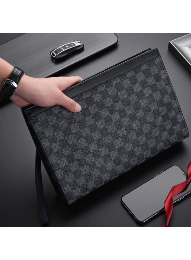 Men's Business Casual Plaid Texture Clutch Bag, Large-capacity Wallet Card Holder Coin Purse Passport Bag Phone Bag, Large-capacity Gentleman Style Tote Bag Briefcase President Bag Gents Bag  - Image 3