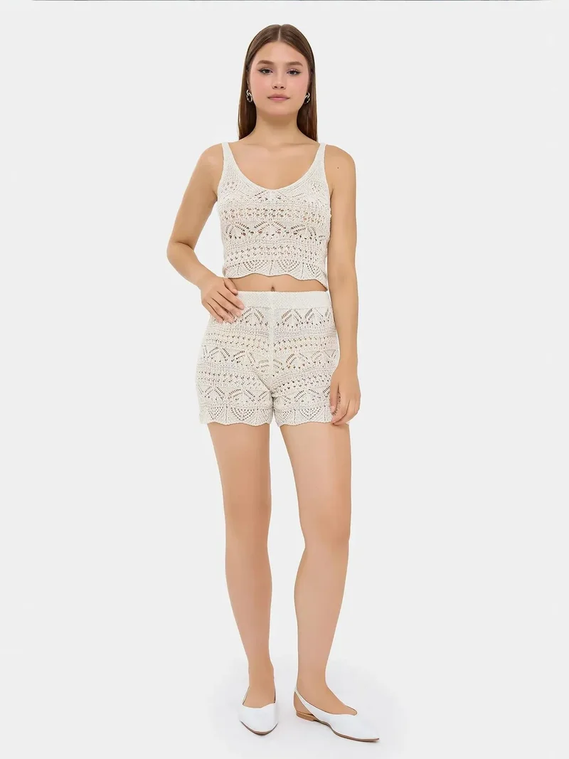 Crochet Knitted Sleeveless High-Waist Coords