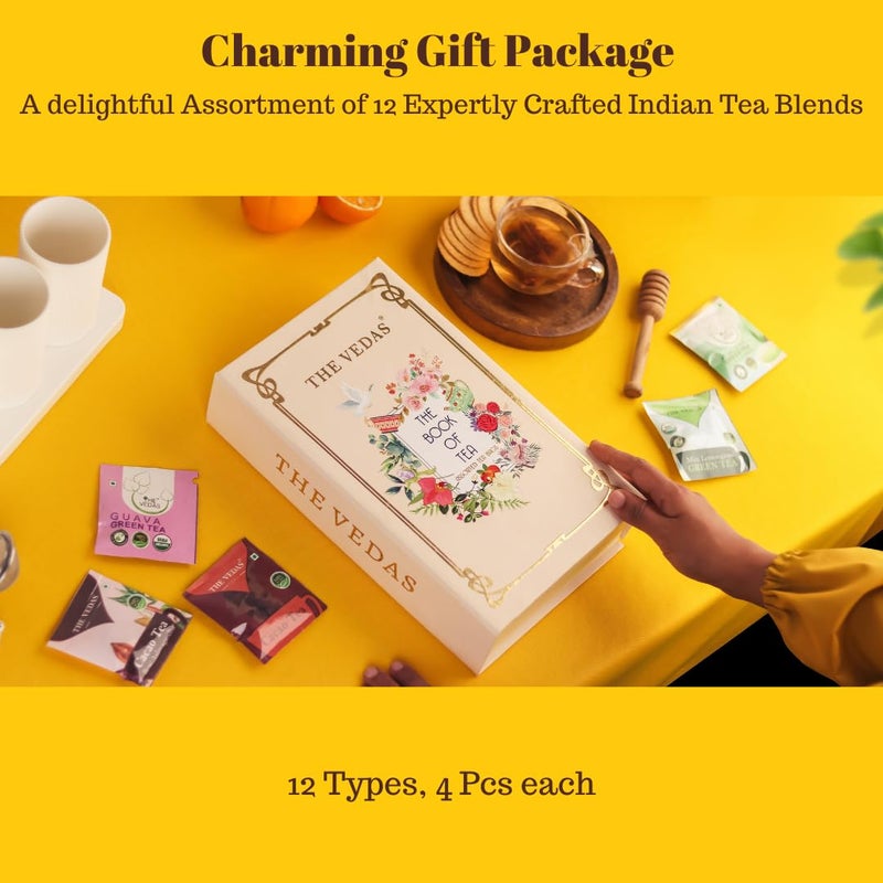 The Vedas Book Of Tea Gift Set | Assorted Tea Bags| Hamper Box | 48 Teabags | 12 Exotic Herbal Tea Blends | Corporate Gifting - Image 2