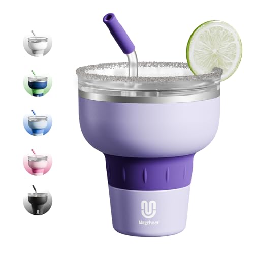 magcheer 16 oz Cocktail Tumbler with Lid and Straw - Stainless Steel Insulated Margarita Tumbler - 320° Sippable Stemless Wine Cup for Party | Purple - Image 1