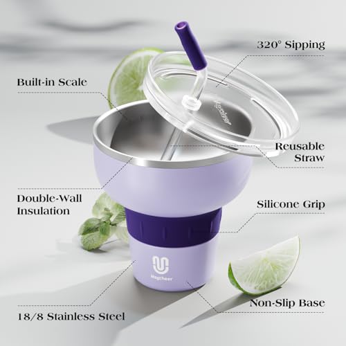 magcheer 16 oz Cocktail Tumbler with Lid and Straw - Stainless Steel Insulated Margarita Tumbler - 320° Sippable Stemless Wine Cup for Party | Purple - Image 3