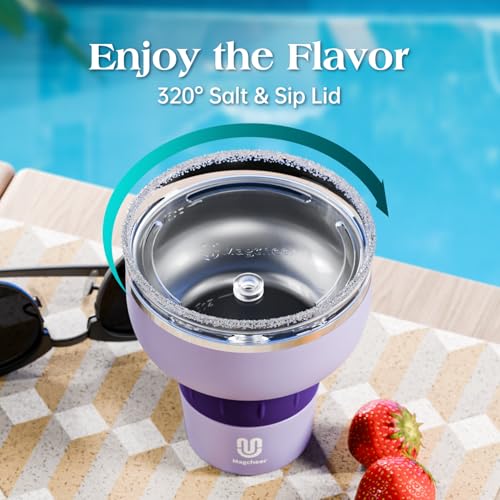 magcheer 16 oz Cocktail Tumbler with Lid and Straw - Stainless Steel Insulated Margarita Tumbler - 320° Sippable Stemless Wine Cup for Party | Purple - Image 2