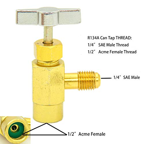 QDJUNE R134a Can Tap, Puncture Style Cans, with 1/4" SAE Male Thread to Connect R12 Manifold, R134A Valve Tool Bottle Opener 1/2In Female,1/4In SAE Male, for Automotive Air Conditioner Hose Fitting - Image 2