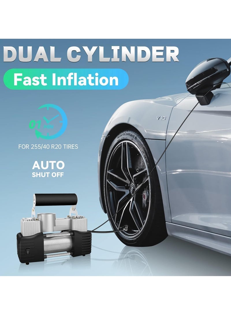 TBS DESIGN Tyre Inflator, Portable Air Compressor witH Digital LED Light, Dual Cylinder Tire Inflator with Tire Repair Kit and & Carry Case,150PSI Electric Air Pump for Car, Motorcycle, Bike, Balls - Image 1