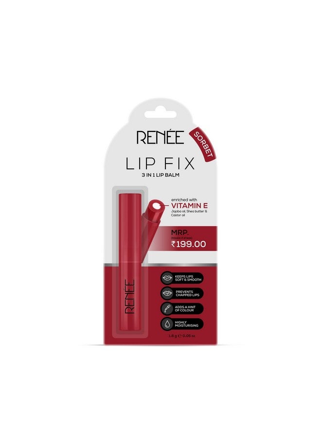 رينيه مرطب الشفاه الملون 3 في 1 ليب فيكس 01 سوربيت 1.6 جم، يعالج ويفتح ويغذي | عناية ثنائية النواة غنية بفيتامين إي وزبدة الشيا وزيت الجوجوبا للشفاه الجافة والمتشققة - Image 1