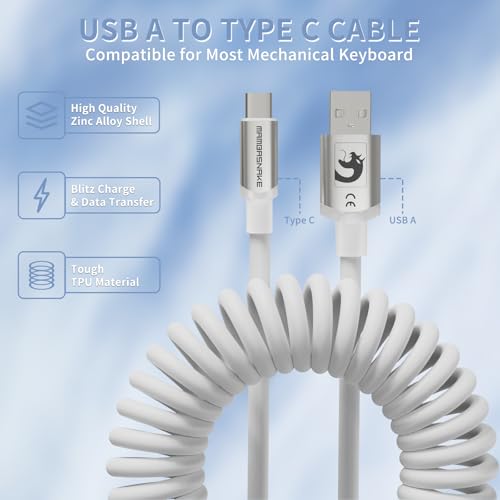 MAMBASNAKE C01 Ultra RGB Coiled Keyboard Cable,Pro Custom USB-C Aviator Cable for Gaming Keyboards,Stable Dual-Sleeved Design,2m Type-C to USB-A Hyper-Speed,Detachable Metal Aviator for PC Gamer,White - Image 5