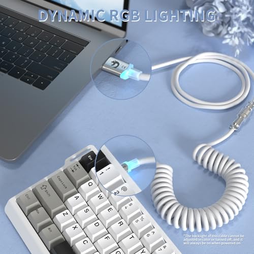 MAMBASNAKE C01 Ultra RGB Coiled Keyboard Cable,Pro Custom USB-C Aviator Cable for Gaming Keyboards,Stable Dual-Sleeved Design,2m Type-C to USB-A Hyper-Speed,Detachable Metal Aviator for PC Gamer,White - Image 2