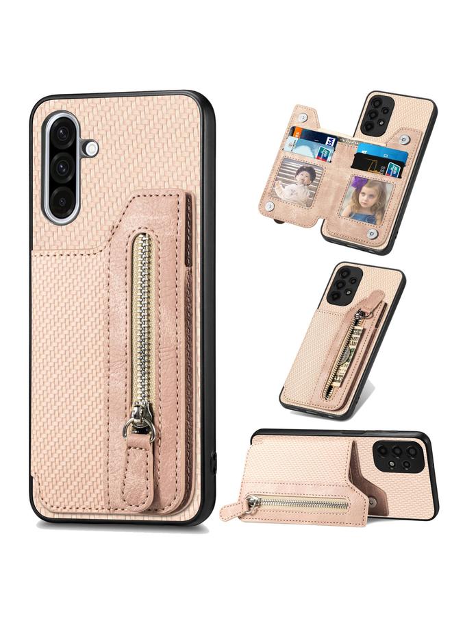 اس-توب جراب لهاتف Samsung Galaxy S25 5G مصنوع من ألياف الكربون مع محفظة وسحاب أفقي - Image 1