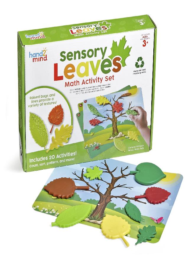 hand2mind Sensory Leaves Math Activity Set, Pattern Play, Shape Puzzle, Pattern Blocks Cards, Math Counters, Sorting Toy, Shapes for Toddlers, Counting Toy, Kindergarten Learning Activities - Image 1