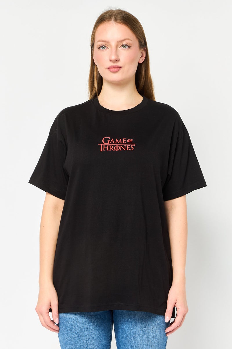 Game Of Thrones Women Crew Neck Short Sleeve Graphic Print T-shirt, Black - Image 1