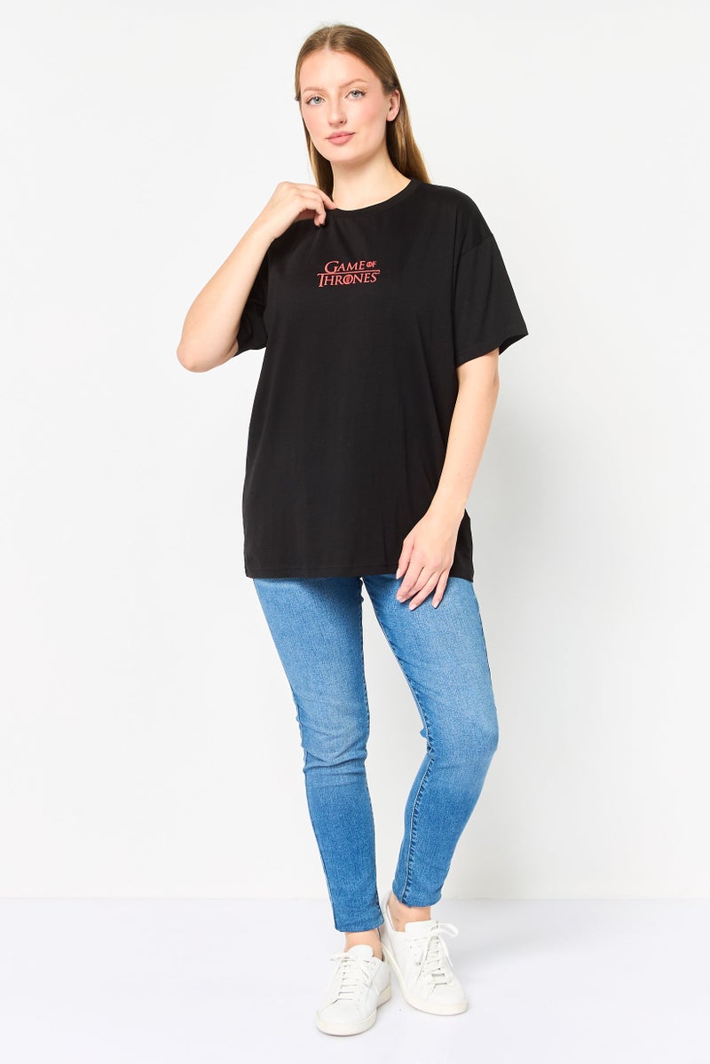 Game Of Thrones Women Crew Neck Short Sleeve Graphic Print T-shirt, Black - Image 2