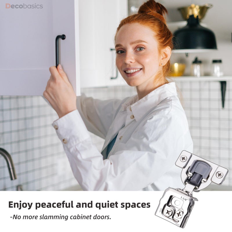 Decobasics 30 Pack Soft Close Cabinet Hinges 1-1/4"" Overlay For Kitchen Cabinet Doors Slow Self-Closing Concealed Hidden Hinges For Face Frame -Stainless Steel 3-Way Adjustable & Quiet Close Damper - Image 2