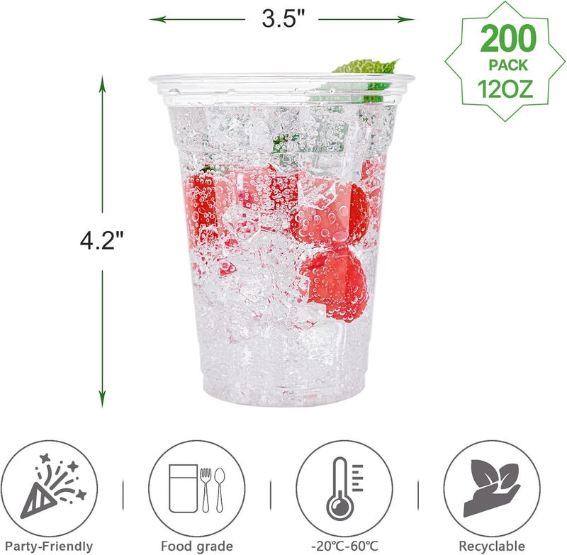 Lullaby 200PCS Disposable Clear Cups, 12oz Crystal Clear Plastic Cups Bulk, PET Drinking Cup for Water, Juice, Soda, Ice Coffee, Ideal for Party, Wedding and Daily Use - Image 2
