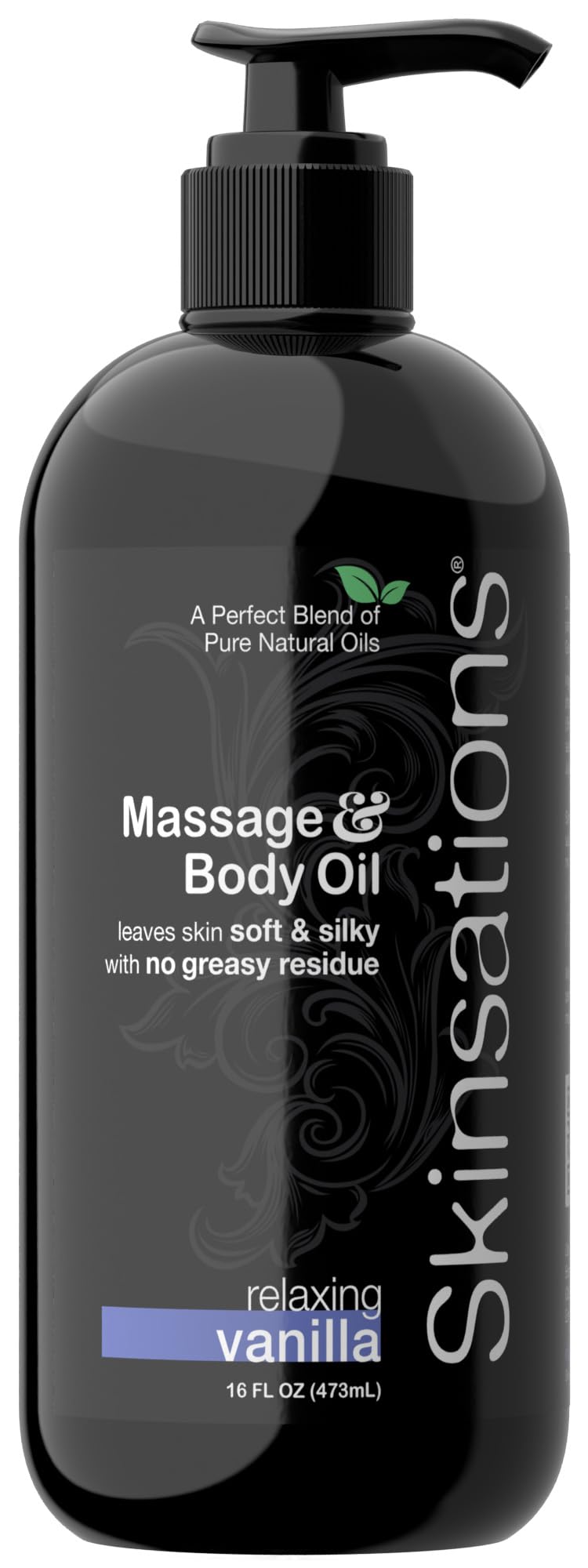 Skinsations Vanilla Massage Oil for Massage Therapy 16oz Body Oil for Relaxation Sore Muscles Aromatherapy Sweet Almond Coconut Jojoba Grapeseed Blend