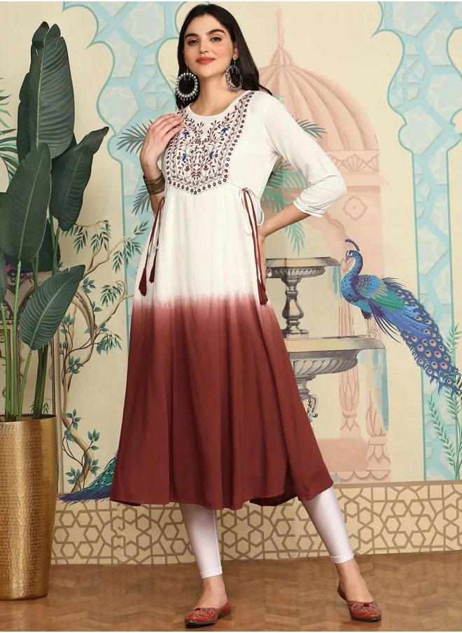 ISHIN Ethnic Motifs Embroidered Round Neck Thread Work Anarkali Kurta