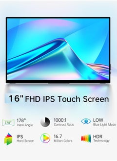 besrey  Portable Monitor Touchscreen 16inch FHD 1920P IPS 10-Point Touch Screen Monitor with Stand Cover & Speakers, HDMI USB C Eye-Care Travel External Monitor for Laptop Computer PC Phone Switch  - Image 3