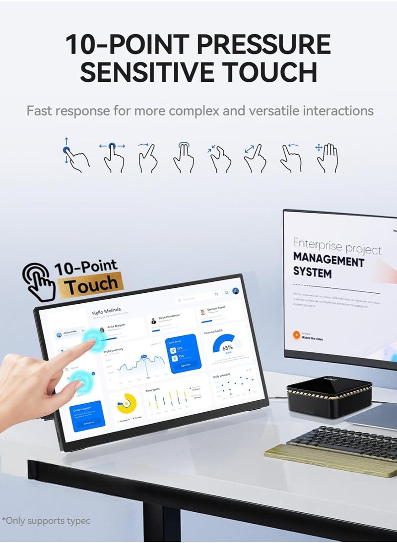 besrey  - Portable Monitor Touchscreen 16inch FHD 1920P IPS 10-Point Touch Screen Monitor with Stand Cover & Speakers, HDMI USB C Eye-Care Travel External Monitor for Laptop Computer PC Phone Switch - Image 1