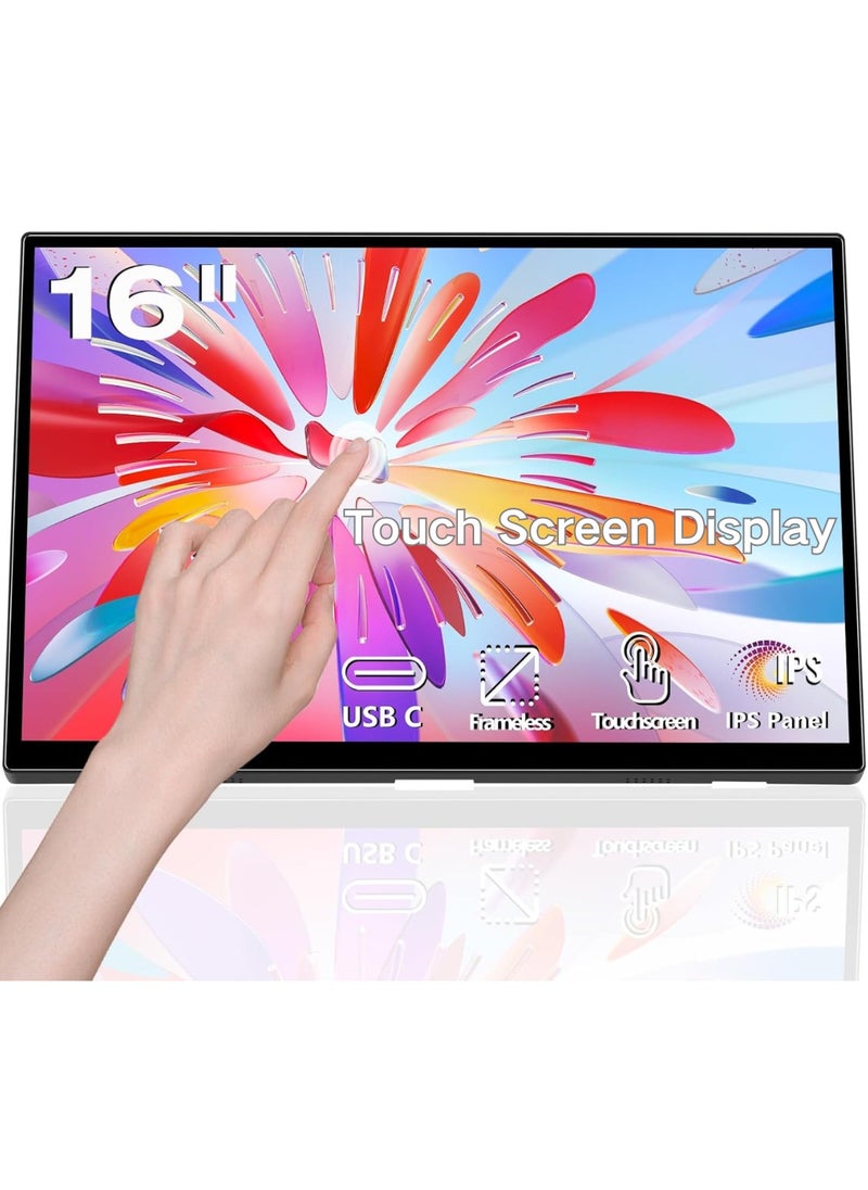besrey  - Portable Monitor Touchscreen 16inch FHD 1920P IPS 10-Point Touch Screen Monitor with Stand Cover & Speakers, HDMI USB C Eye-Care Travel External Monitor for Laptop Computer PC Phone Switch - Image 1