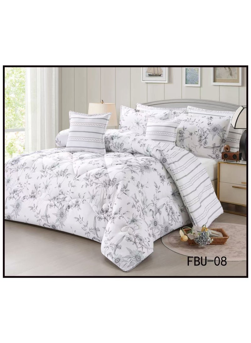 8-piece floral bedspread set for a double bed, modern design, size 260x240 cm.