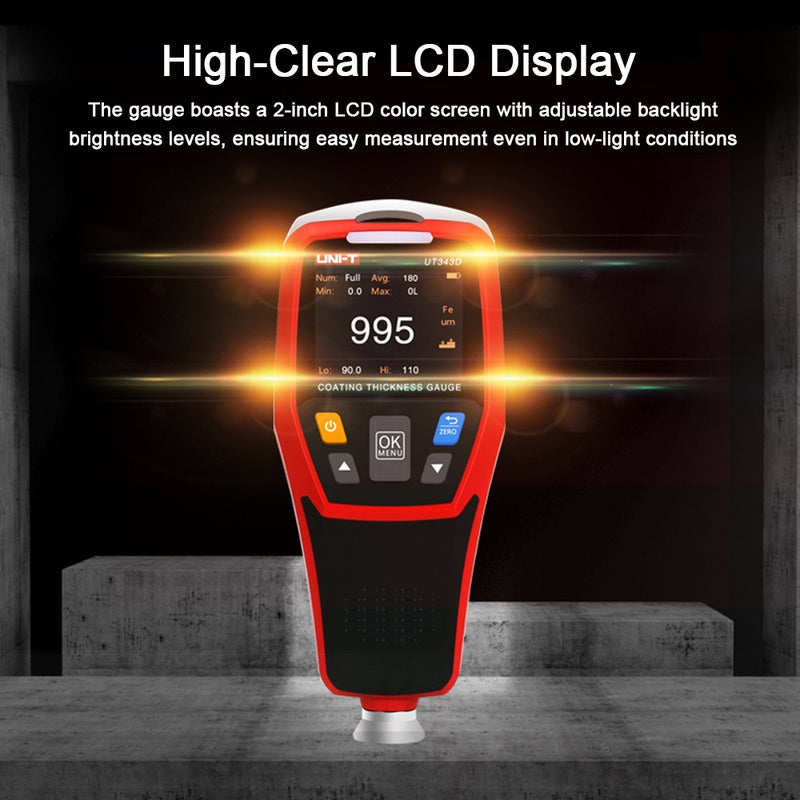 مقياس سماء الطبقة الرقمي لفيلم طلاء السيارة نطاق قياس 0-1250 ميكرومتر مع شاشة LCD مضاءة خلفياً / ضوء تحذير ثلاثي الألوان / وظيفة نقل البيانات عبر USB - Image 5