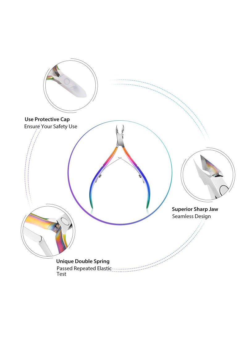 KASTWAVE - Cuticle Trimmer with Cuticle Pusher, KASTWAVE Cuticle Remover Professional Stainless Steel Cuticle Cutter Nippers Rainbow Sharp Durable Pedicure Manicure Tools for Fingernails and Toenails (Rainbow) - Image 1