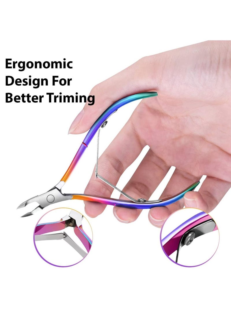 KASTWAVE - Cuticle Trimmer with Cuticle Pusher, KASTWAVE Cuticle Remover Professional Stainless Steel Cuticle Cutter Nippers Rainbow Sharp Durable Pedicure Manicure Tools for Fingernails and Toenails (Rainbow) - Image 1