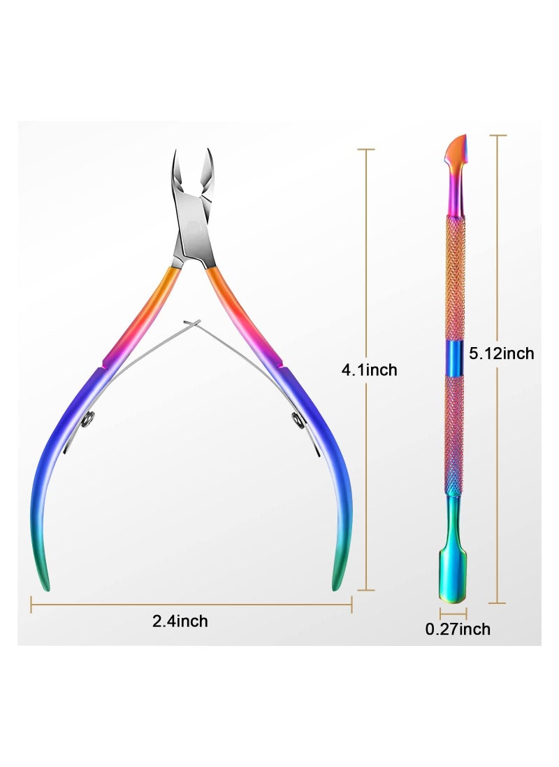 KASTWAVE - Cuticle Trimmer with Cuticle Pusher, KASTWAVE Cuticle Remover Professional Stainless Steel Cuticle Cutter Nippers Rainbow Sharp Durable Pedicure Manicure Tools for Fingernails and Toenails (Rainbow) - Image 1