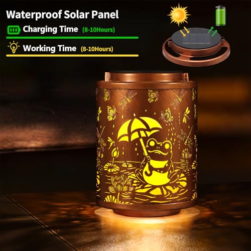 Tepaken Solar Lanterns Garden Decor Birthday Gifts for Women Mon Grandma Metal Hanging Solar Lights Waterproof Outdoor Decoration for Outside LED Lanterns for Yard Patio Lawn (Frogs) - Image 2