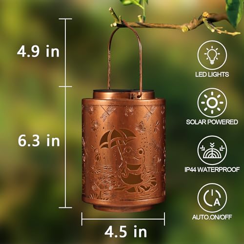 Tepaken Solar Lanterns Garden Decor Birthday Gifts for Women Mon Grandma Metal Hanging Solar Lights Waterproof Outdoor Decoration for Outside LED Lanterns for Yard Patio Lawn (Frogs) - Image 3
