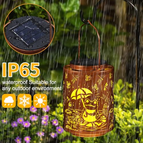 Tepaken Solar Lanterns Garden Decor Birthday Gifts for Women Mon Grandma Metal Hanging Solar Lights Waterproof Outdoor Decoration for Outside LED Lanterns for Yard Patio Lawn (Frogs) - Image 5