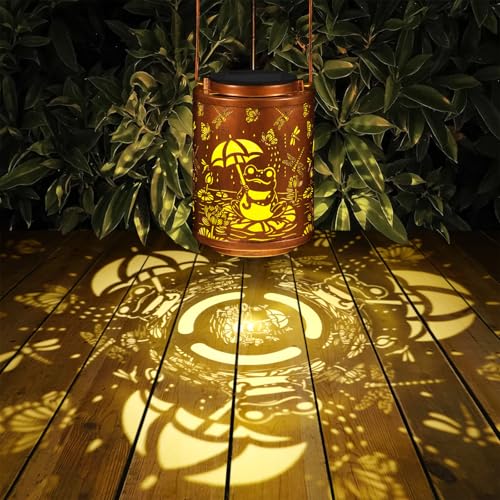 Tepaken Solar Lanterns Garden Decor Birthday Gifts for Women Mon Grandma Metal Hanging Solar Lights Waterproof Outdoor Decoration for Outside LED Lanterns for Yard Patio Lawn (Frogs) - Image 4